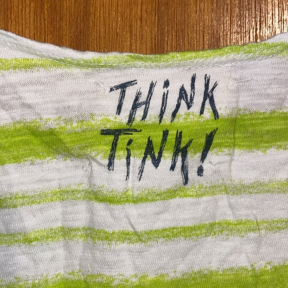 •DISNEY•COUTURE PETER PAN GREEN/WHITE "THINK TINK" BOAT NECK CROP TOP SIZE LARGE - Picture 7 of 9